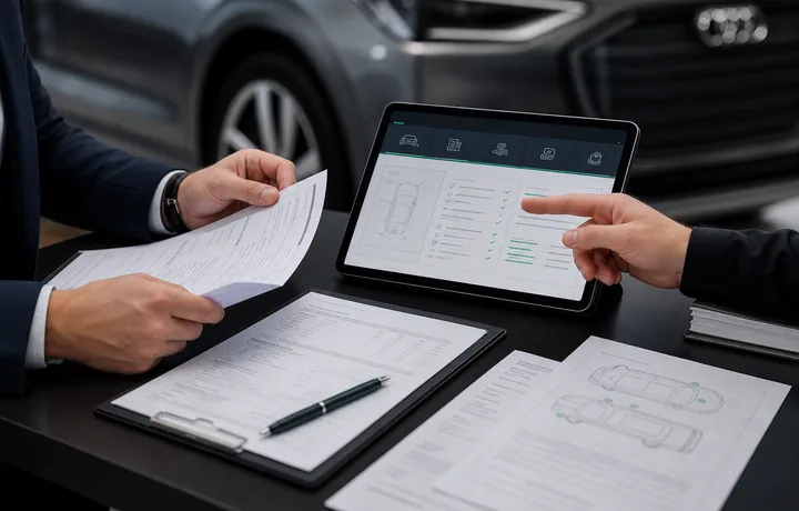 Fahrzeugdokumente und digitale Unterlagen zur Historienpruefung